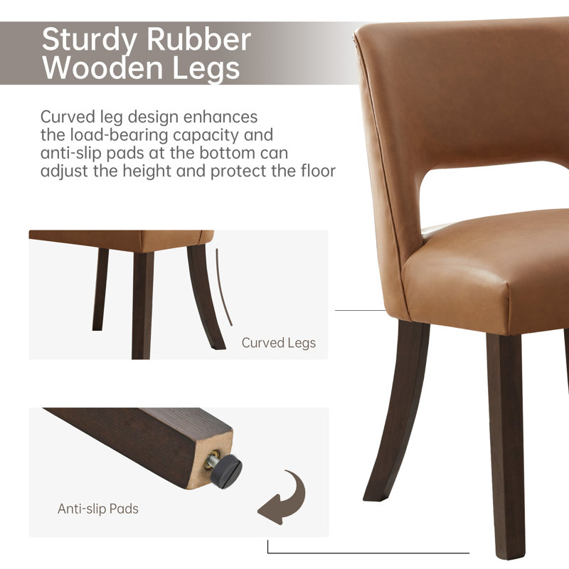 VKNOW Faux Leather Upholstered Dining Chairs Set of 4, High-Density Foam Cushion, Walnut Rubber Wood Legs for Dining Room, Bedroom, Brown