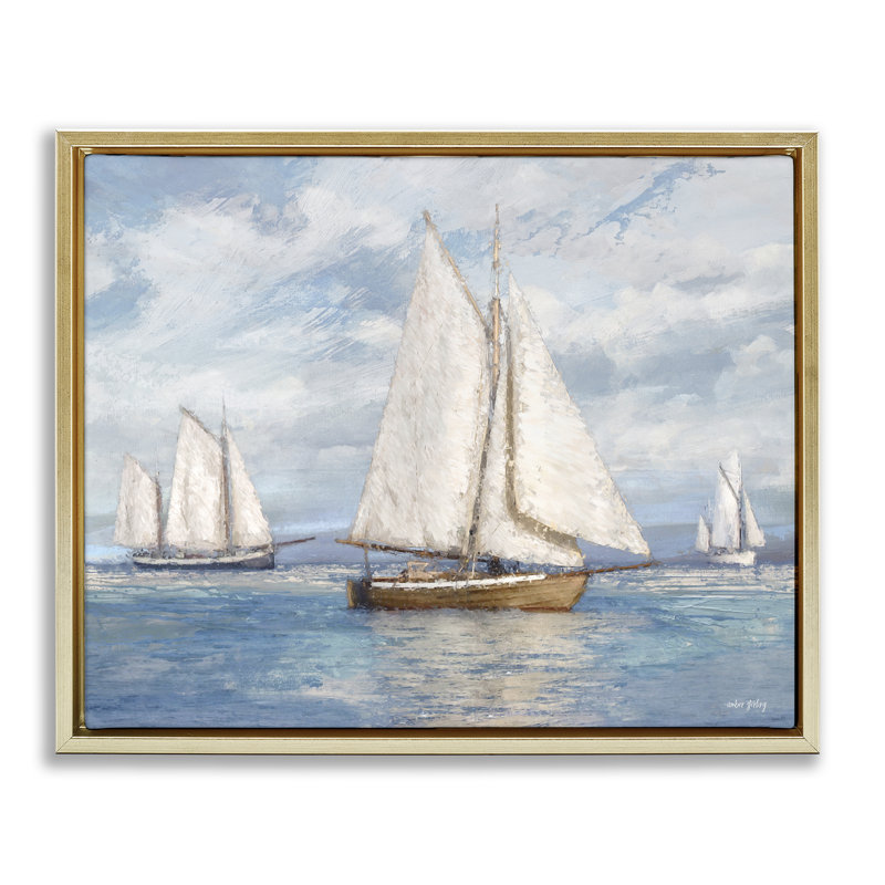 Voilier, impression sur toile encadrée par Amber Sterling, Cadre flottant métallique doré, H 17 po x l 21 po