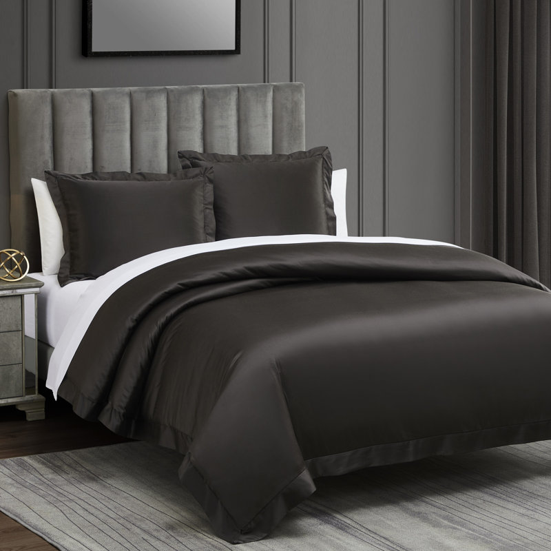 Ensemble de housse de couette 3 pièces High Satine, Espresso, Housse de couette pour grand lit et 2 taies décor