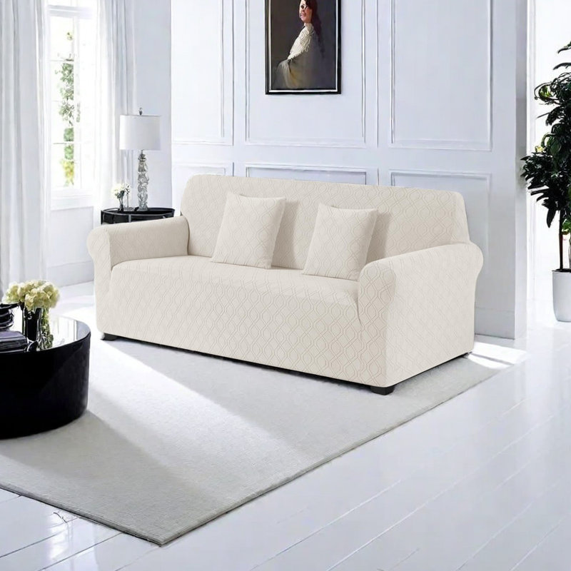 Housses de canapé 1 pièce Wald en jacquard extensible toutes saisons avec housse de coussin 2 pièces, Gris clair