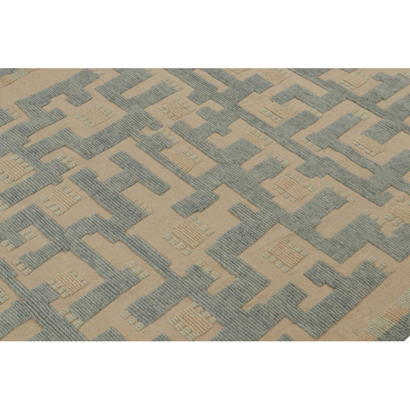 Scandinavian Hand Knotted Wool Geometric Area Rug, Rectangle 9' x 12'
