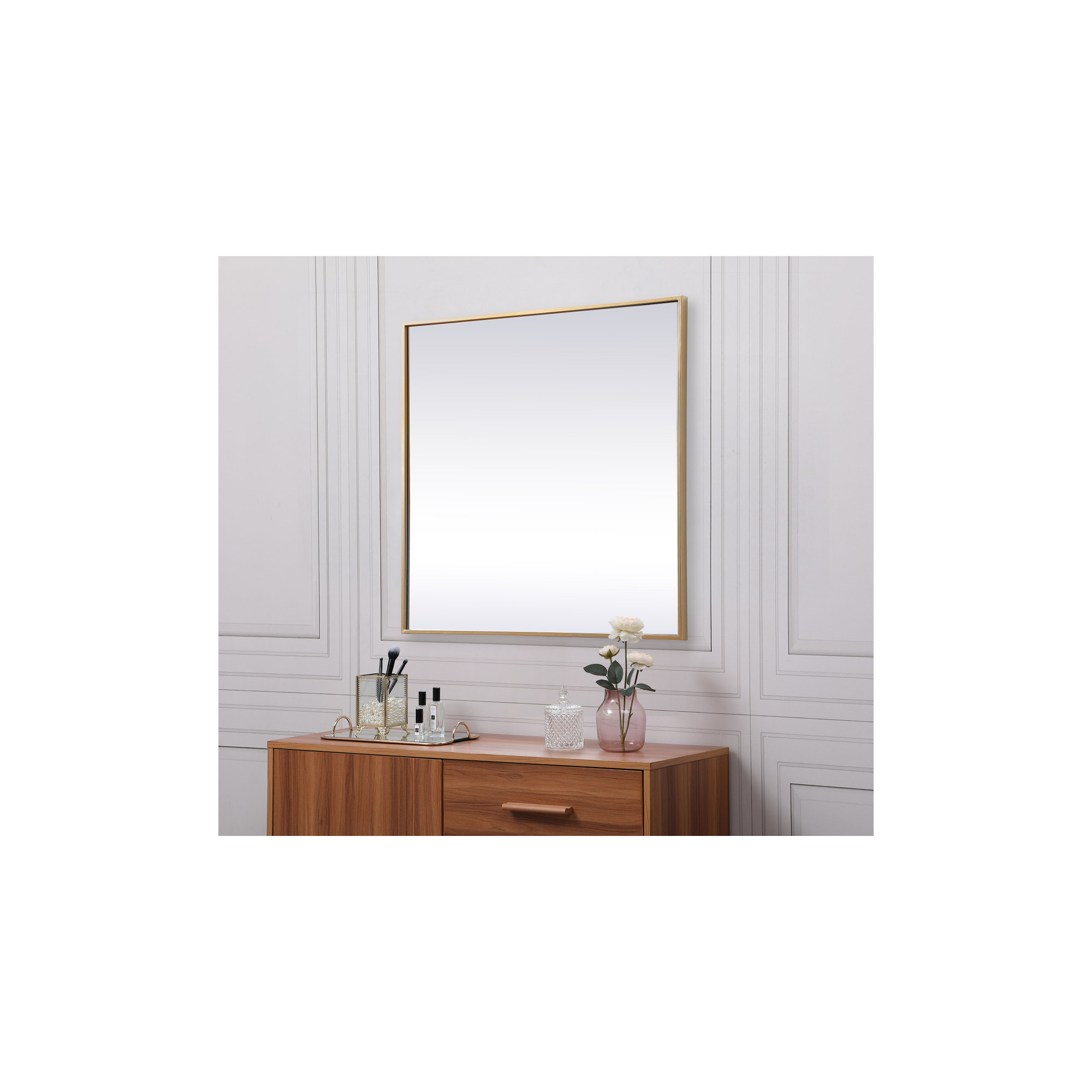 Valparaiso Metal Square Wall Mirror, 30"  x 30" , Brass