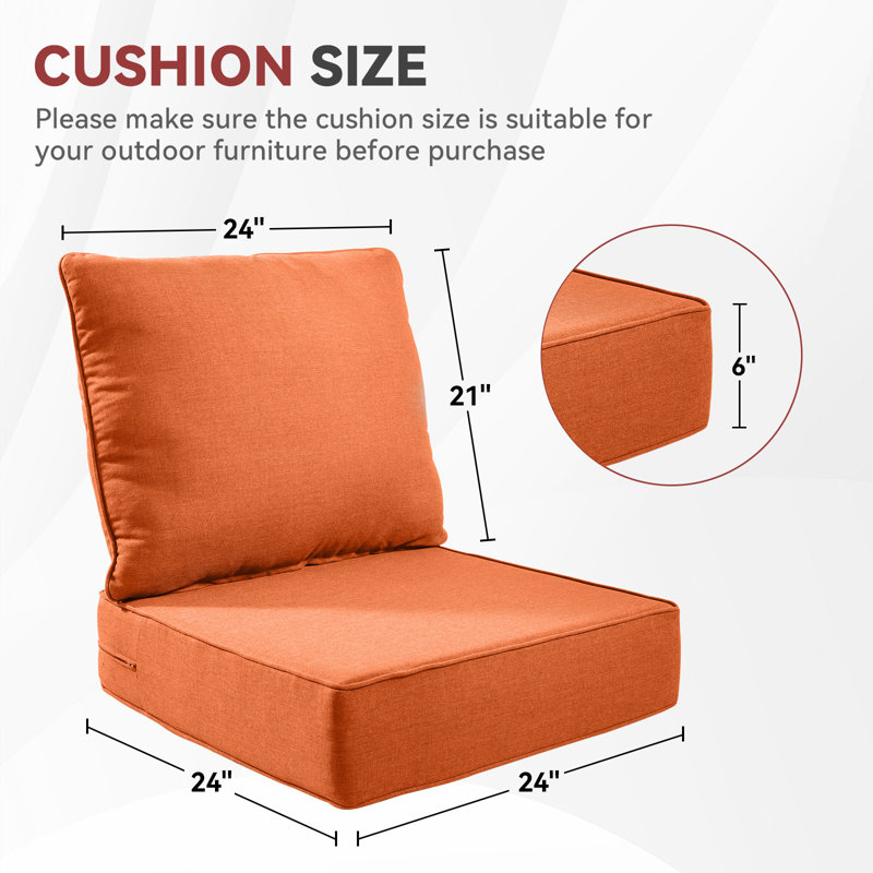 Ancolonia Outdoor 6" Thick Cushion Set - Seat/Back Cushions For Swivel Gliders And Armchairs (Set Of 3), Orange, 3