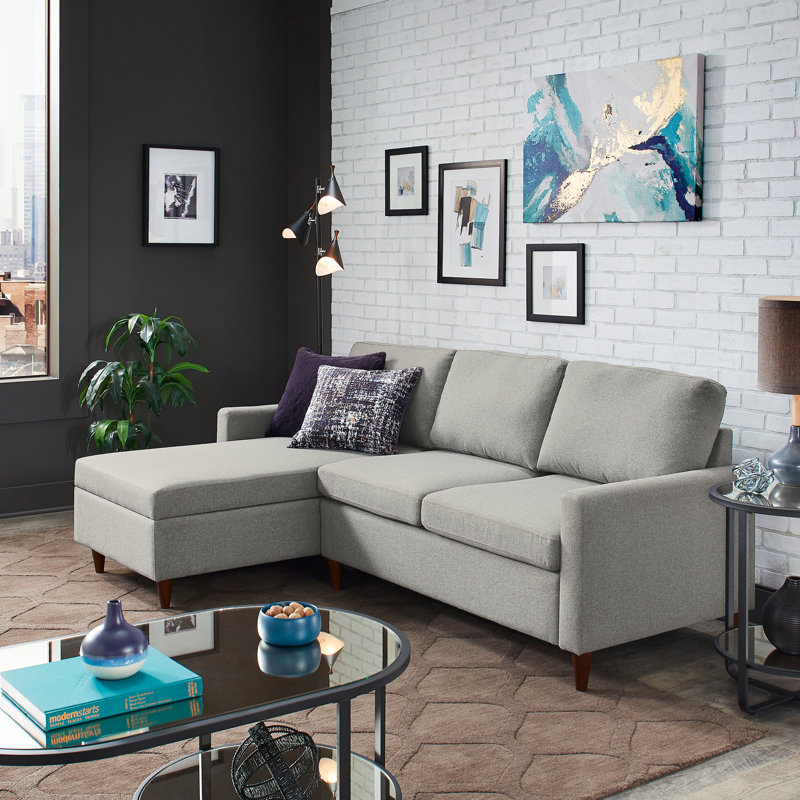 Debrah Upholstered L-Shaped Sectional Reversible, Light Gray Polyester Blend