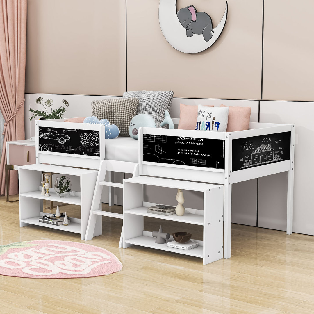 Twin Size Wooden Loft Bed With Storage Shelves Harriet Bee Bed Frame 