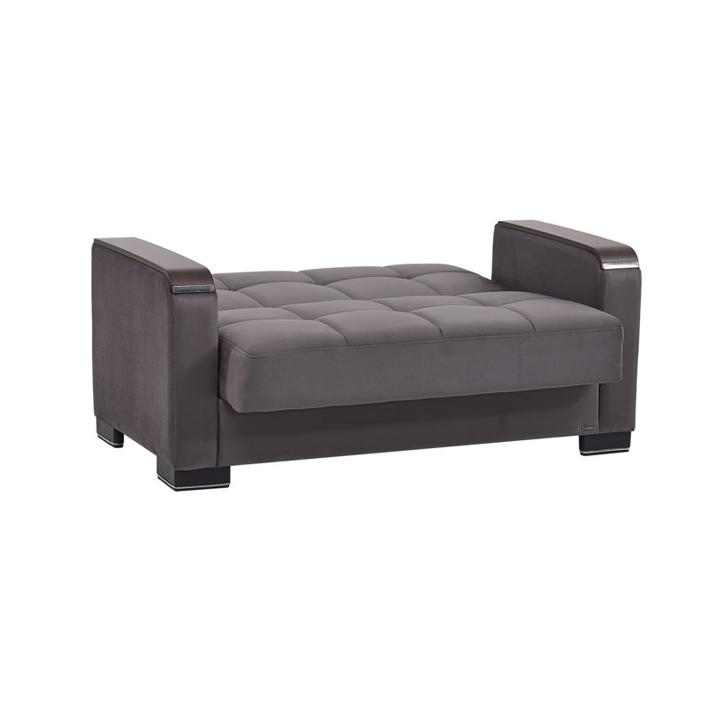  Neubauer 66 in. Loveseat Sofa Bed with Storage – Firm Support Seating for Small Spaces, Gray Microfiber