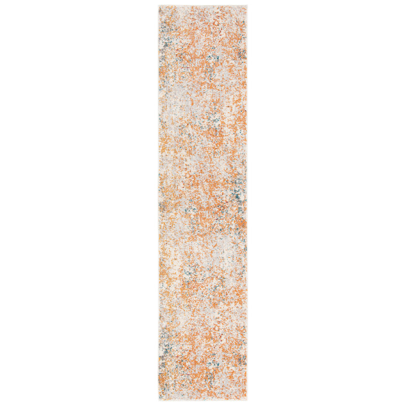 Besfort Abstract Ivory/Orange Area Rug, Runner 2'2" x 10'