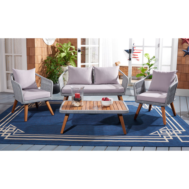 4 Piece Sofa Seating Group with Cushions, Light Gray Frame/Beige Cushion