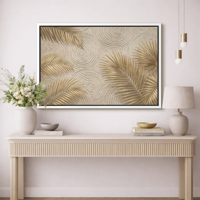 Art de feuilles de palmier, photos de conception naturelle, impression sur toile encadrée, Cadre blanc
