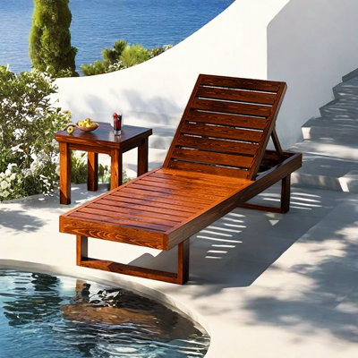 Chaise longue d'extérieur en bois massif avec chaise longue