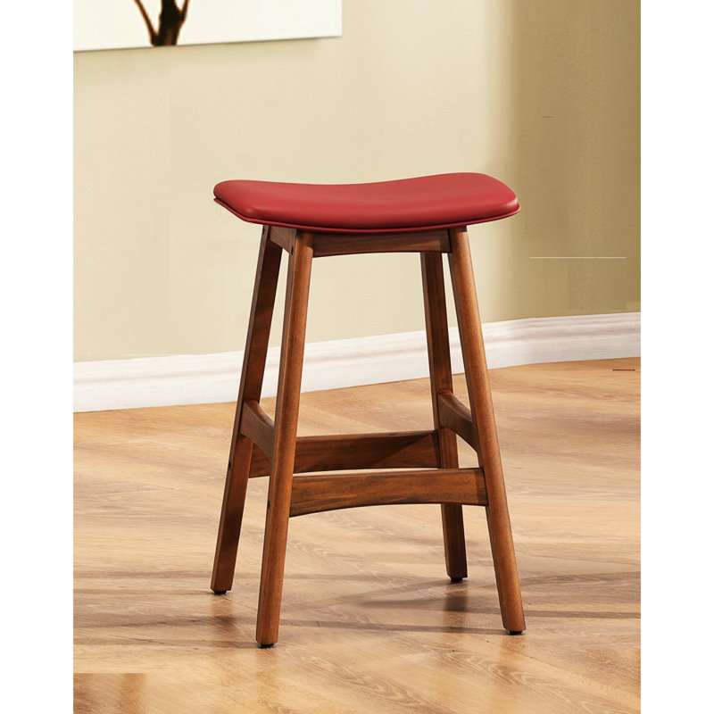 2 chaises de cuisine en bois massif de style Mid-Century moderne, finition noyer et siège en similicuir rouge pour tabourets de comptoir (paire), avec