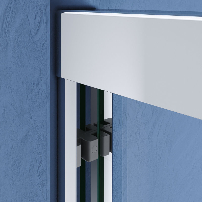 , Porte de baignoire en verre coulissante, baignoire semi-double en verre trempé transparent épais, poignées en acier inoxydable 304, rail supérieur épaissi, coulissante lisse, installation facile ronde, roulettes encastrées sécuritaires,