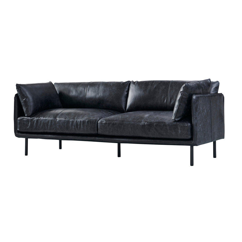 84'' Genuine Leather Tuxedo Arm Sofa, Slate Genuine Leather