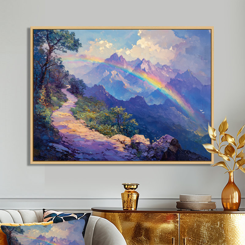 Rainbow In The Mountains II - Rainbow Large, art mural, H 16 po x l 32 po, Cadre crème crème