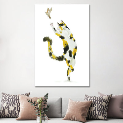 Bird Hunting Calico Cat by Alexey Dmitrievich Shmyrov - Wrapped Canvas Print