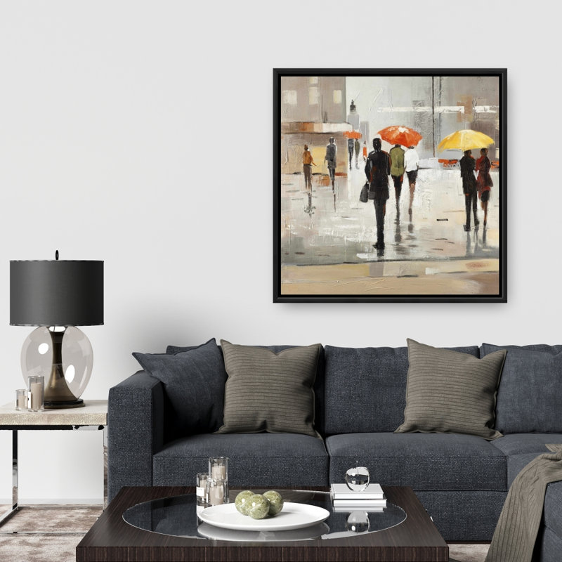 Abstrait avec des parapluies - art contemporain sur toile