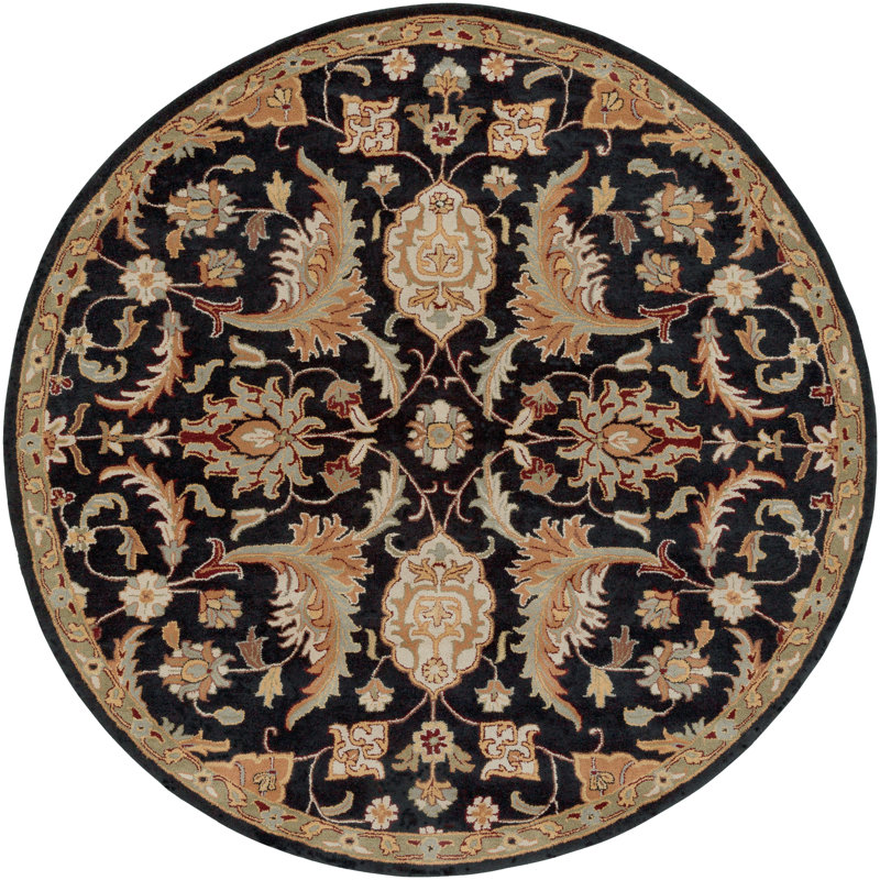 Oriental Handmade Tufted Wool Black/Camel/Beige/Brown Area Rug, Round 8'