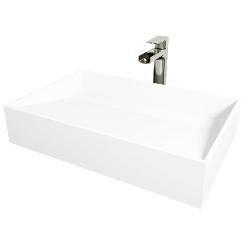 Starr 23" L x 15" W x 5" H Rectangular White Matte Stone Vessel Bathroom Sink with 10" H Faucet