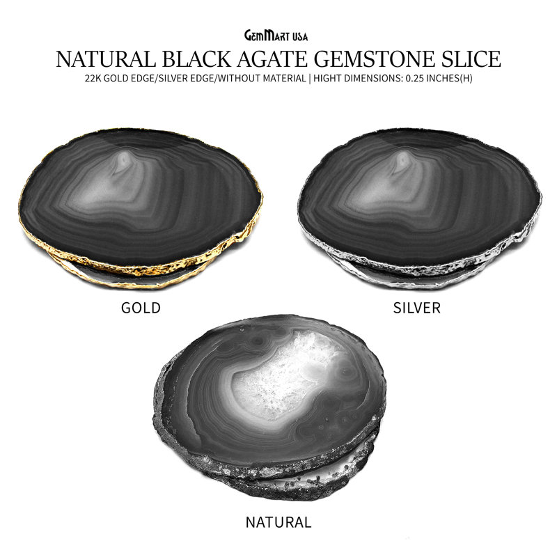Sous-verres en agate noire naturelle, accessoires de cuisine, Noir et or