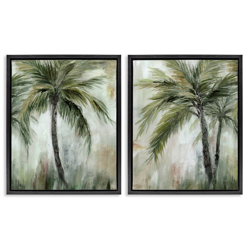 Ensemble de 2 toiles flottantes encadrées Palm Trees Impressions par Nan, H 31 po x l 25 po, Cadre flottant noir de jais