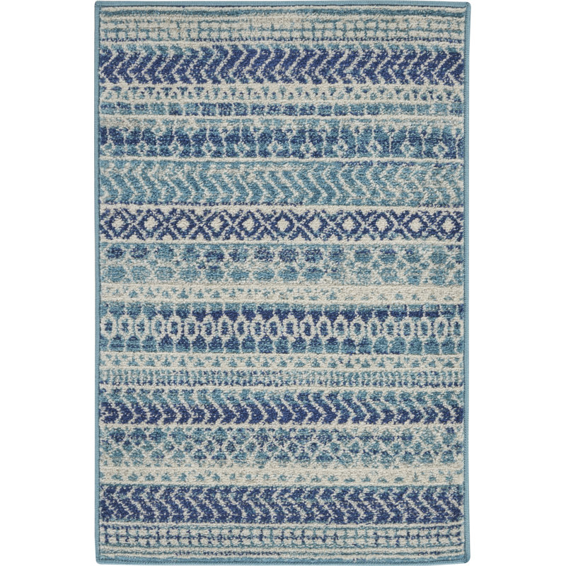 Tapis bleu marine à rayures Gillsville, Rectangle 1 pi 10 po x 2 pi 10 po