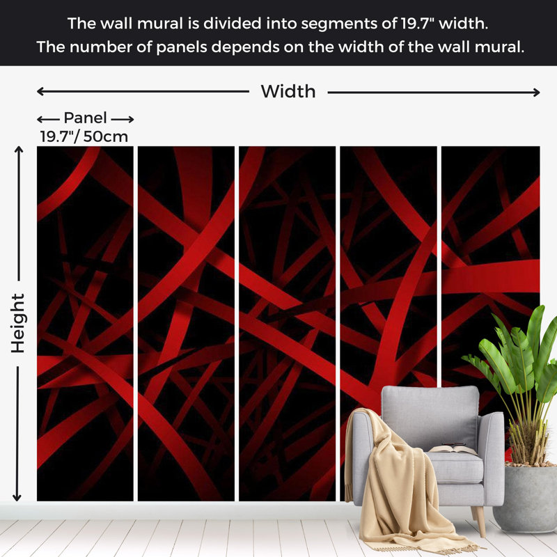 Ammi Abstract Wall Mural, 110" L x 157" W, Black/Red