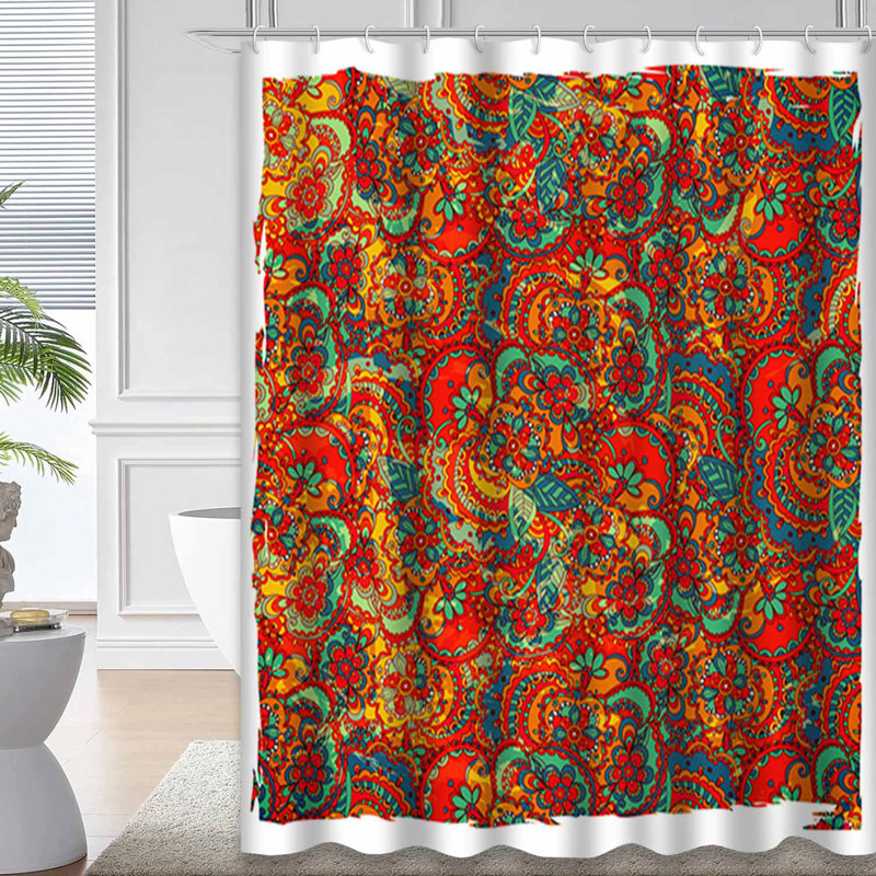 Rideau de douche à motif floral abstrait rétro bleu vif avec 12 crochets, L 72 po x l 72 po