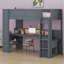 Lit mezzanine en bois avec bureau, tablettes multiples, DEL et station de charge-1907678629