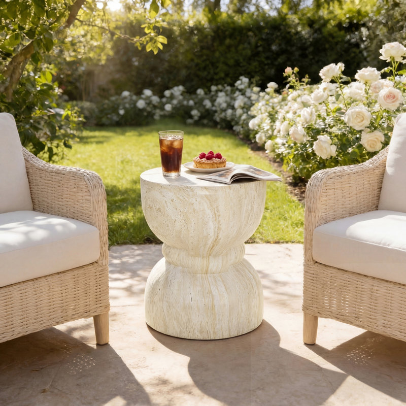 Table d'appoint ronde en béton pour l'extérieur, Beige/Yellow