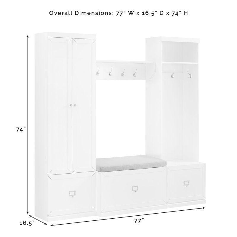 Crestshire Hall Tree 77'' Wide with Bench, White