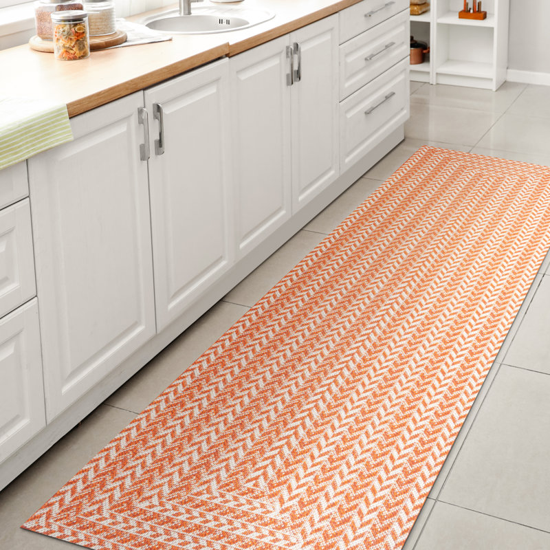 Tapis intérieur / extérieur à chevrons orange / crème, Tapis de couloir 2 pi x 8 pi