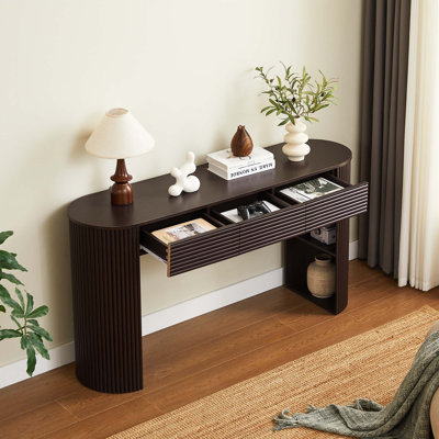 Console rétro avec rangement, 3 tiroirs, 1 pied de table