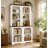 Walnut-Accent Curved Display Bookshelf — White Freestanding Two-Piece Open High Cabinet For The Living Room