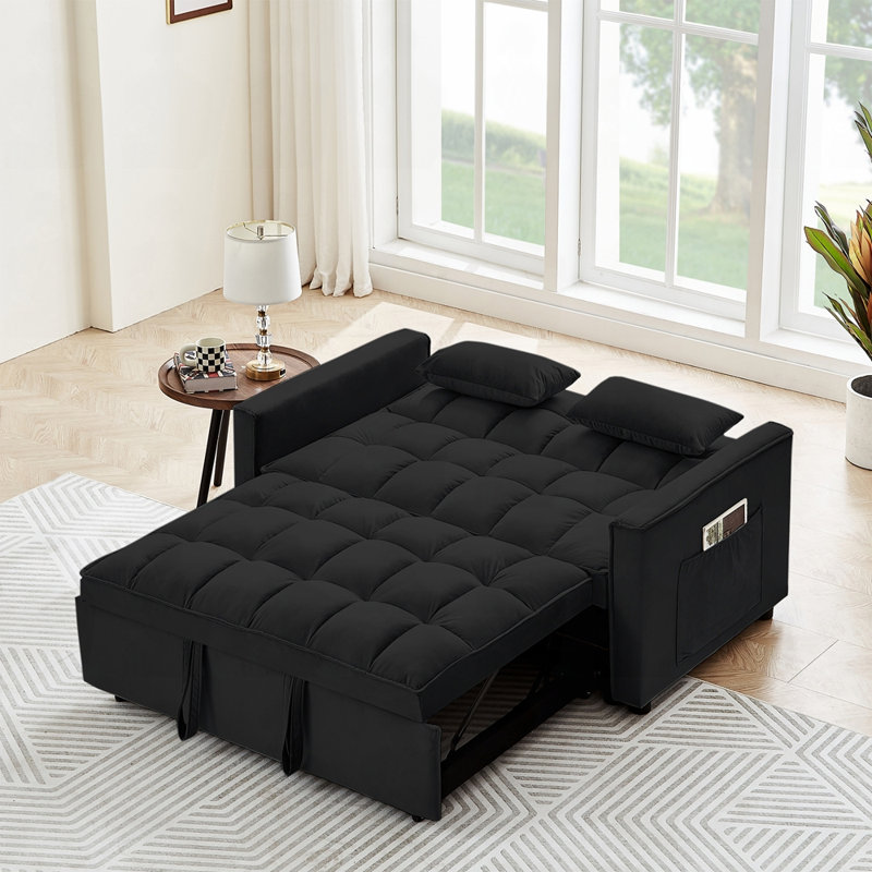 Cubbindall Upholstered Convertible Sofa Bed,Sleeper Sofa,Velvet Sofa,Modern Sofa,Accent Sofa, Black Velvet 