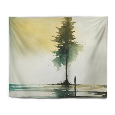 Polyester solitude aquarelle homme dans la forêt d'automne tapisserie V