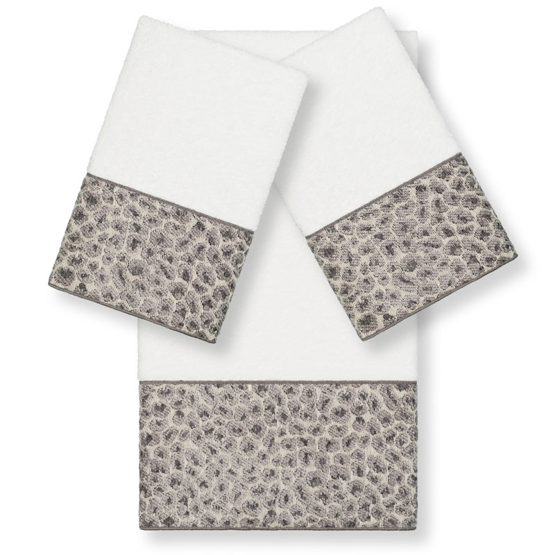 100% Turkish Cotton Spots 3 Piece Embellished Towel Set, White