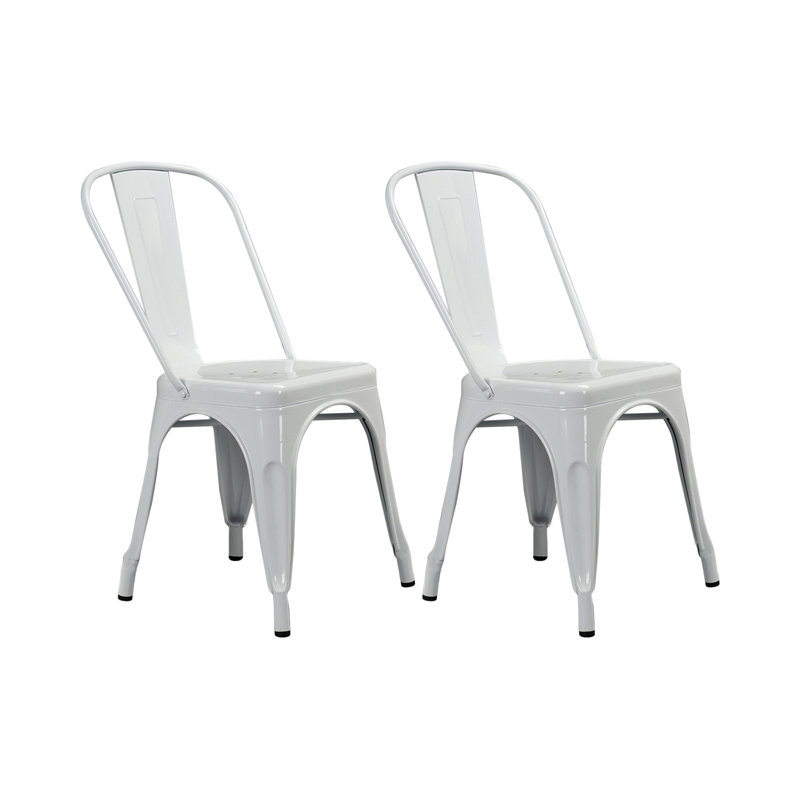 Holk 42cm H Metal Slat Back Stacking Side Chair, White