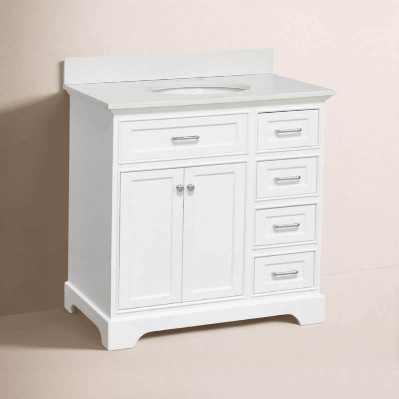 Ronnie 36'' Single Bathroom Vanity with Top, White, Quartz