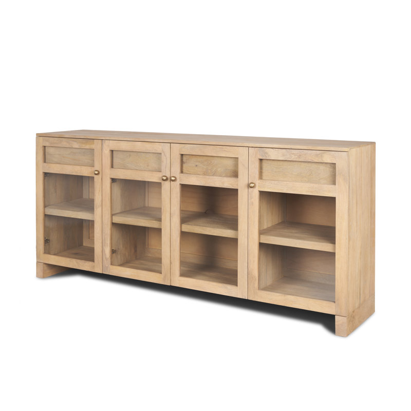 Buffet Stonewall en bois brun clair avec portes en verre, Naturel