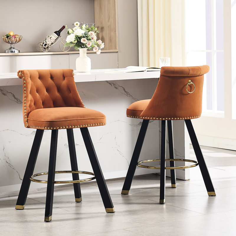 Fauteuil pivotant à 360 degrés avec velours délicat et anneau de traction arrière, Orange