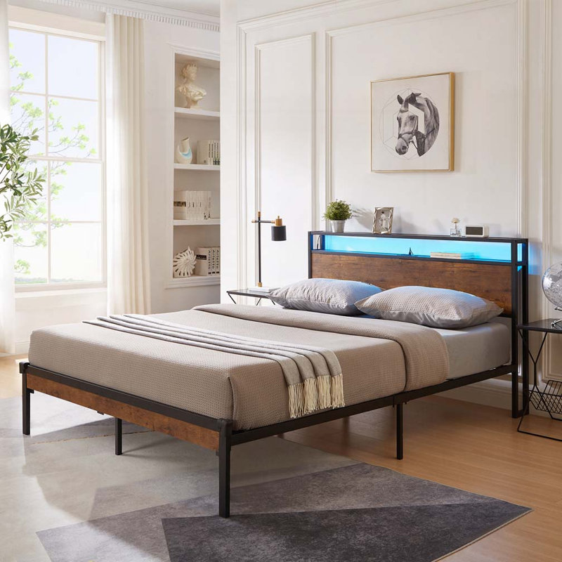 Lit à structure métallique avec USB, lumières DEL, Grand, Métal