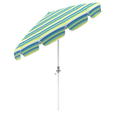 8.5' White Patio Umbrella With Fiberglass Ribs And Collar Tilt In Seville Seaside Sunbrella