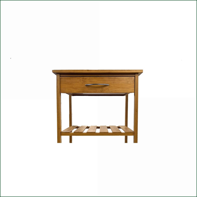 Chariot de cuisine avec 3 tablettes, tiroir et amp; Roulettes, bambou contemporain | Naturel | Bambou
