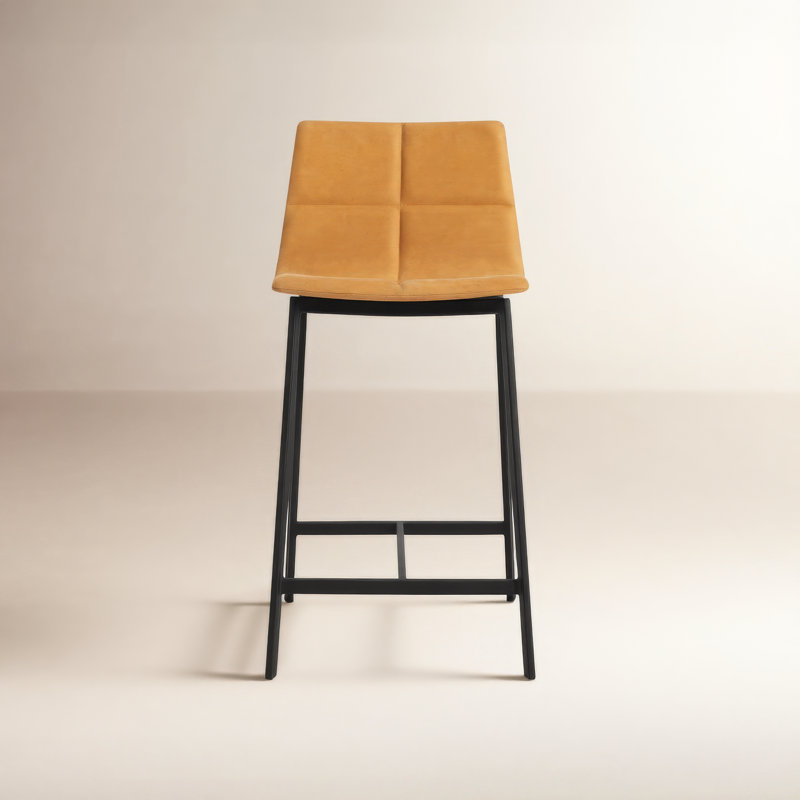 Between Us Stool, Black, Camel Genuine Leather, Counter Stool (26" Seat Height)
