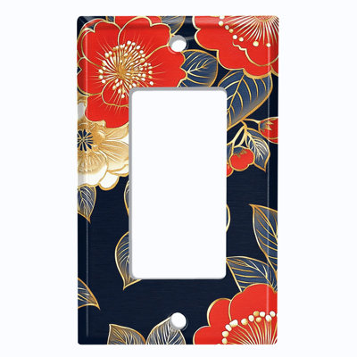Couvercle de plaque d'interrupteur en métal; Chaise berçante GFI 1 taille US standard - Fleurs japonaises rétro