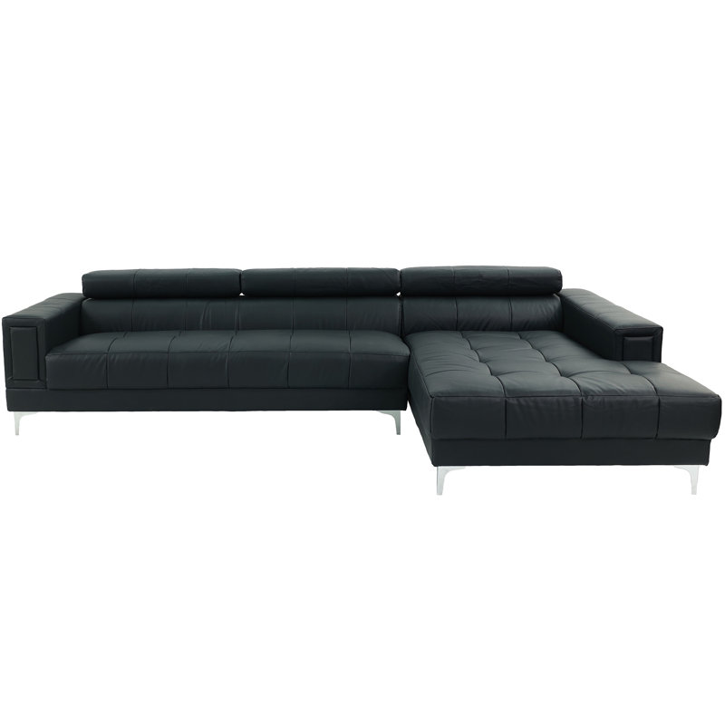 Mclin Faux Leather L-Shaped Sectional Right Hand Facing, Black Faux Leather