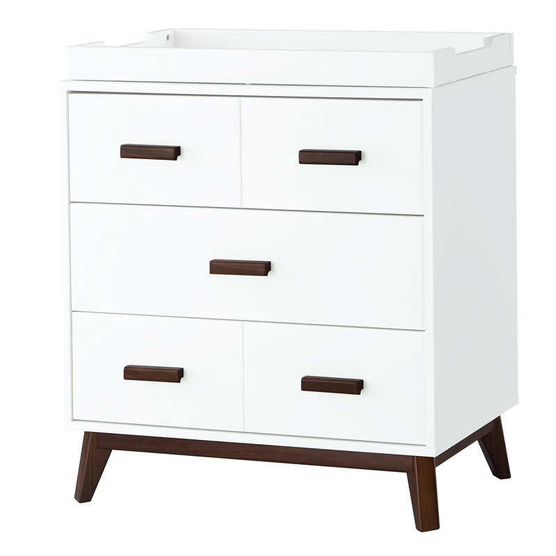 Scoot 3 Drawer Changing Table, White/Walnut