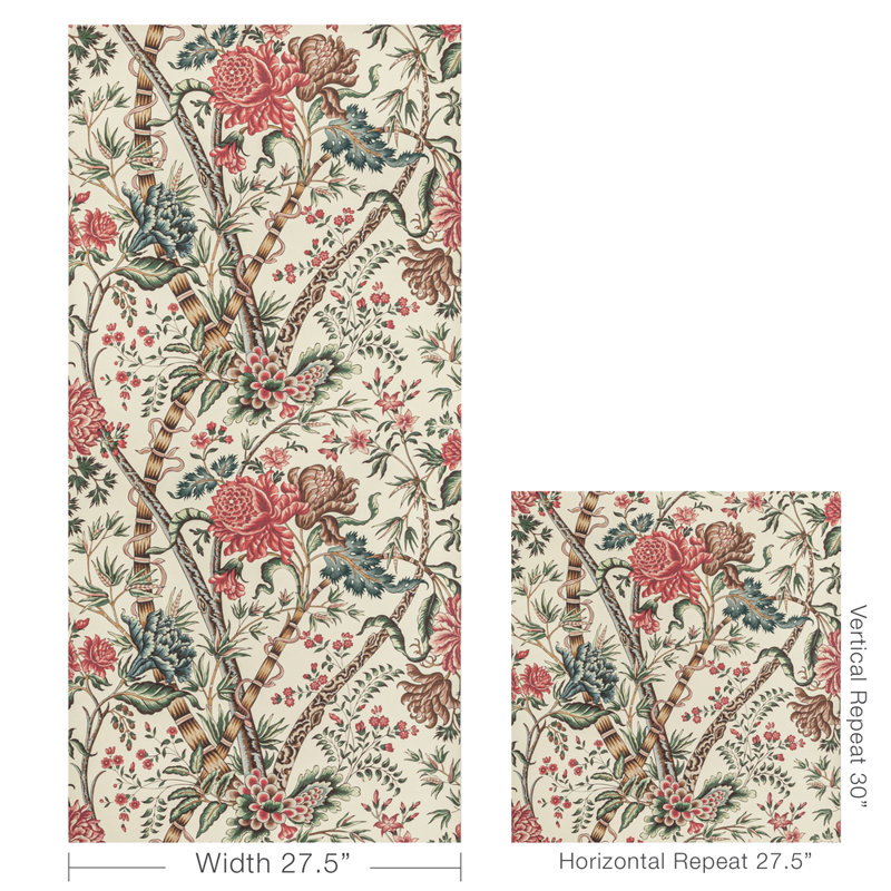 Manoir Luberon 33' L x 27.5" W Wallpaper Roll, Red/Teal