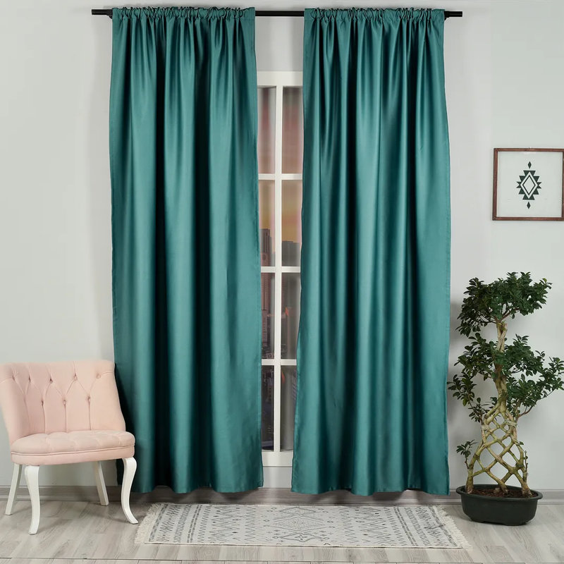 Extra Wide & Extra Long Custom Made Solid Colour Room Darkening Single Curtain Panel, 52" W x 240" L, Teal Green