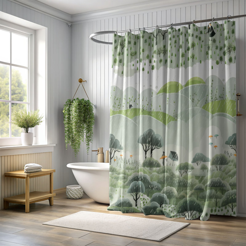 Rideau de douche Misty Greenery - Premium, H 74 po x l 71 po